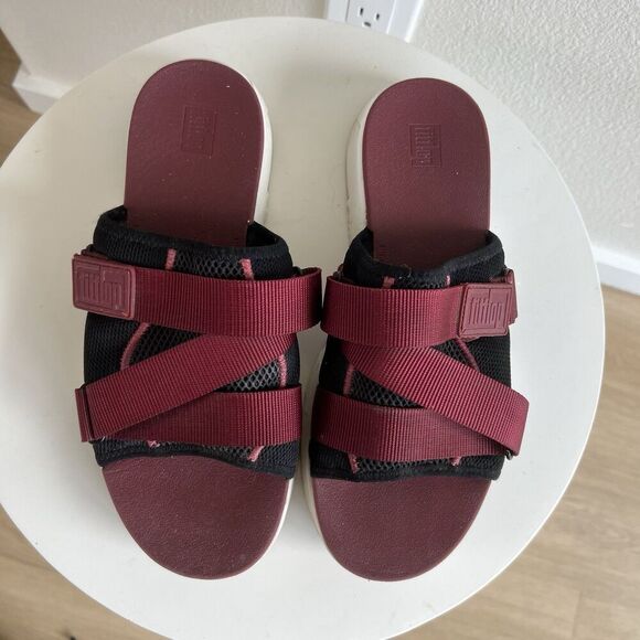 Fitflop Alyssa Adjustable Strap Slides Sandal Womens 9 Comfort Maroon Summer - Picture 1 of 9